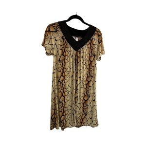 Lady Noiz Snake Skin Print Short Sleeve Beaded V Neck Tunic Dress Top Womens S